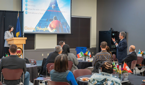 Question and answer session at the second annual Global Engagement Forum  held on the Klamath Community College campus March 4.